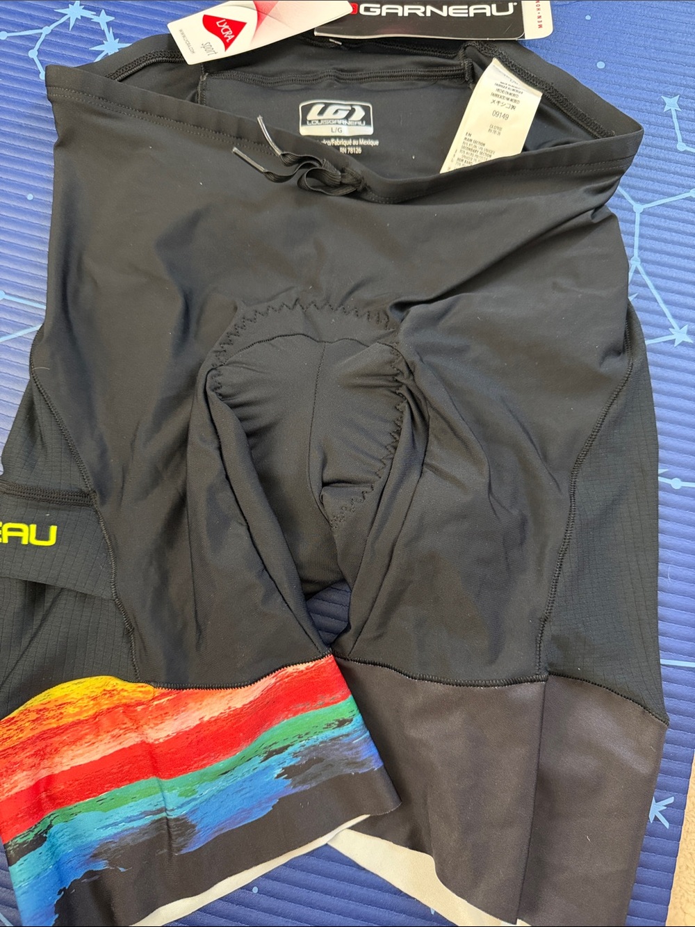 Garneau Men’s Black Cycling Bib Shorts with Multicolor Hem